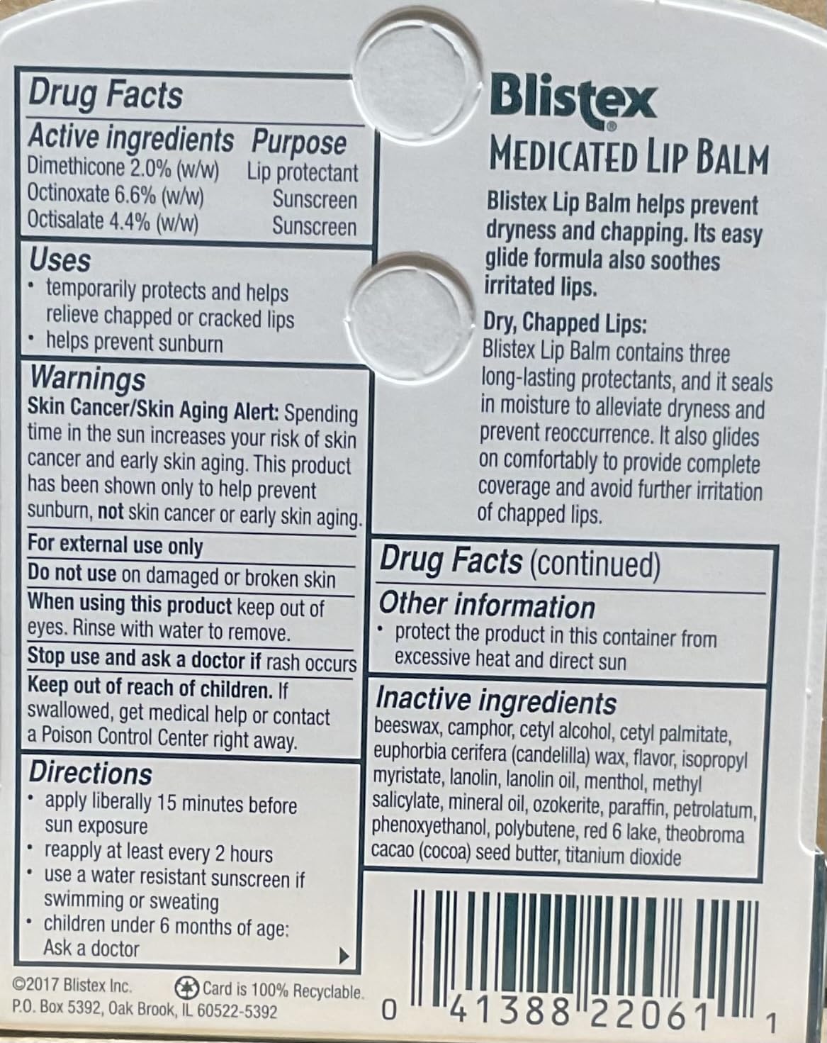 Side profile of Blistex Medicated Lip Balm highlighting the easy-glide applicator design.