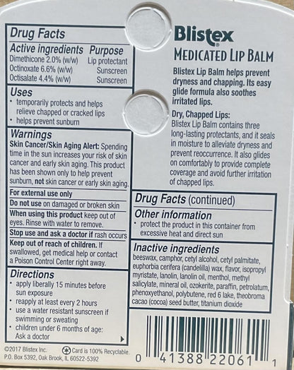 Side profile of Blistex Medicated Lip Balm highlighting the easy-glide applicator design.