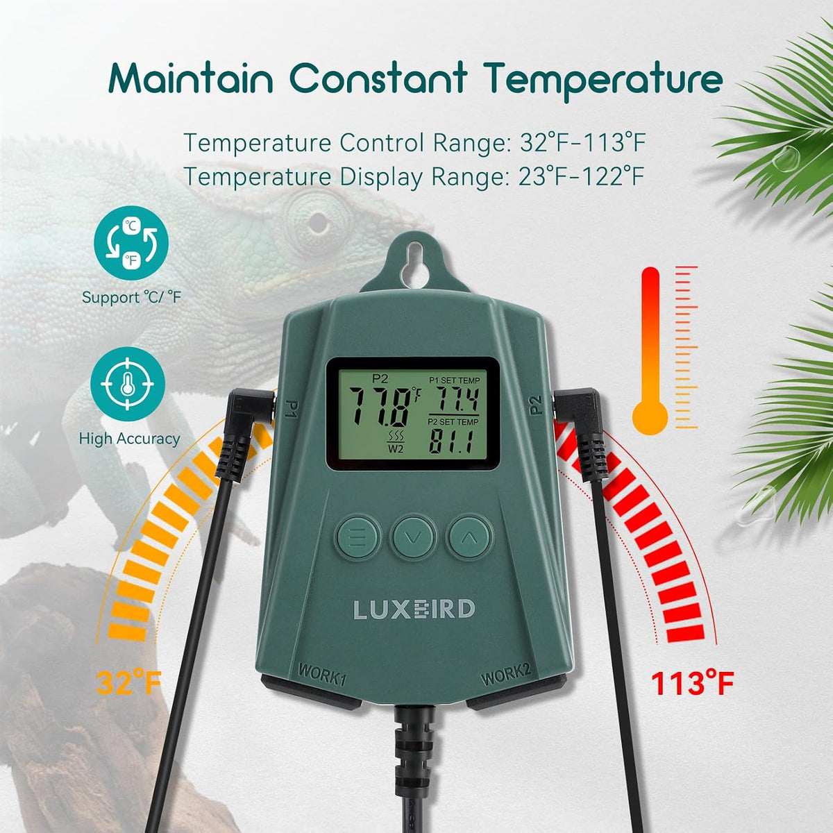 Luxbird digital temperature controller interface and button layout