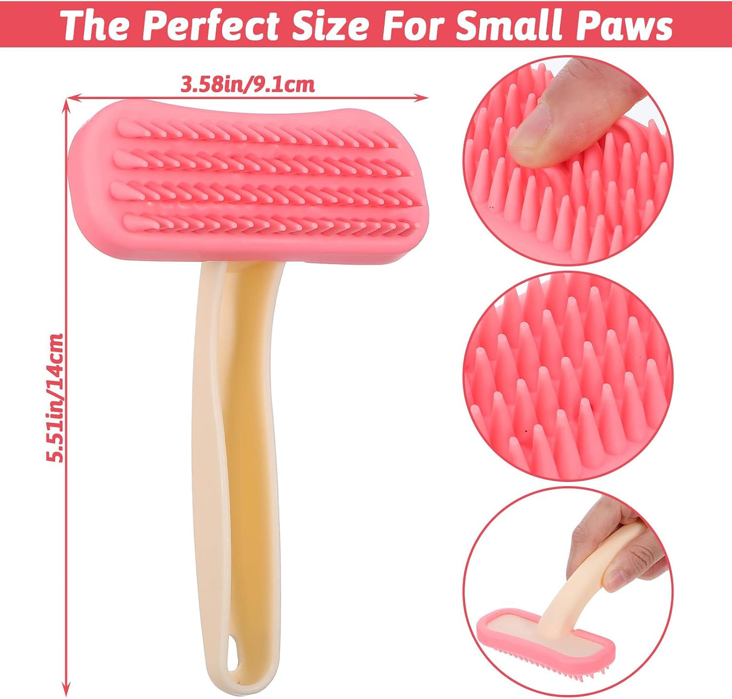 Pink silicone small animal massage brush showcasing the soft flexible bristles