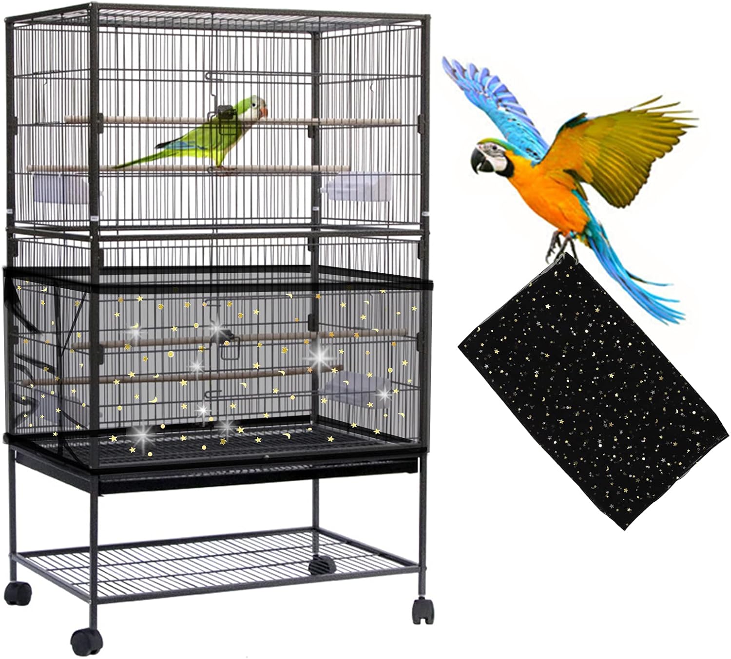 Daoeny Large Bird Cage Cover, Bird Cage Seed Catcher, Adjustable Soft Airy Nylon Mesh Net, Birdcage Cover Skirt Seed Guard for Parrot Parakeet Macaw African Round Square Cages (Black) - Image 12