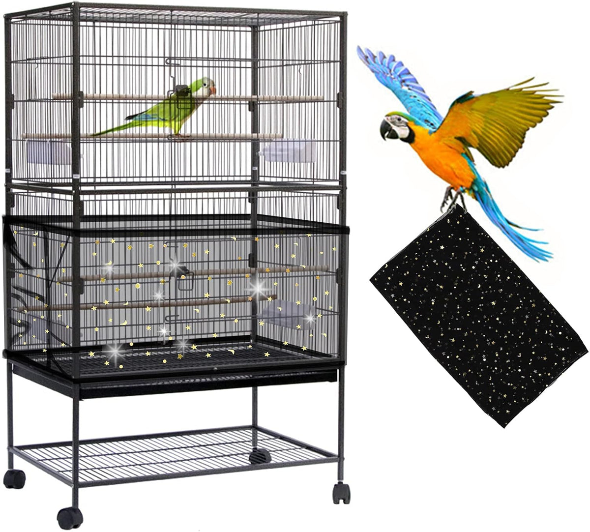 Daoeny Large Bird Cage Cover, Bird Cage Seed Catcher, Adjustable Soft Airy Nylon Mesh Net, Birdcage Cover Skirt Seed Guard for Parrot Parakeet Macaw African Round Square Cages (Black) - Image 12