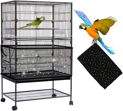 Daoeny Large Bird Cage Cover, Bird Cage Seed Catcher, Adjustable Soft Airy Nylon Mesh Net, Birdcage Cover Skirt Seed Guard for Parrot Parakeet Macaw African Round Square Cages (Black) - Image 12