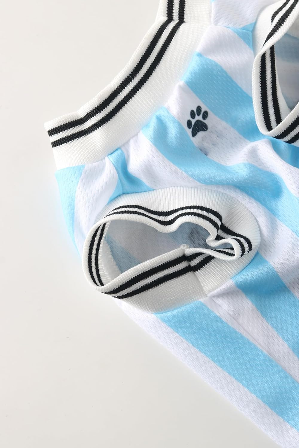 Close up of breathable mesh fabric on pet jersey