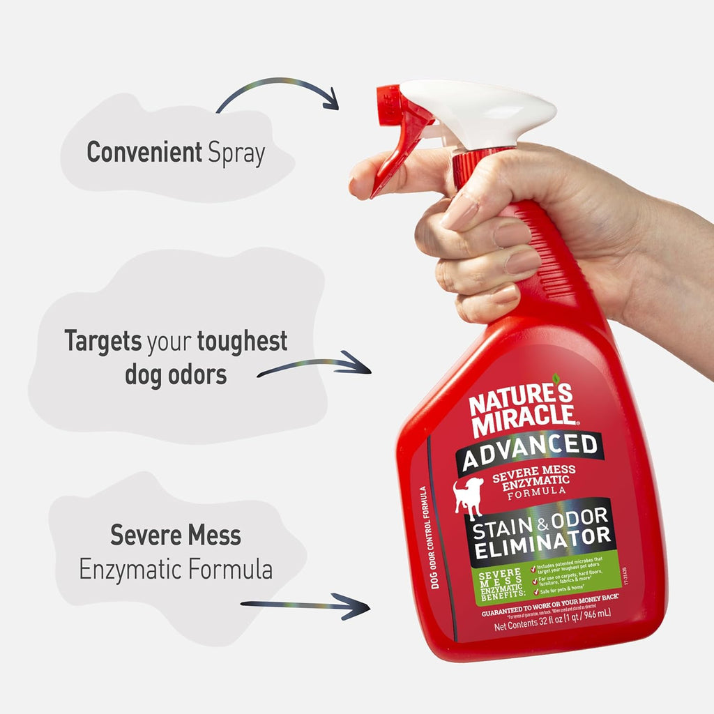 Back view of Nature's Miracle stain remover showing usage instructions