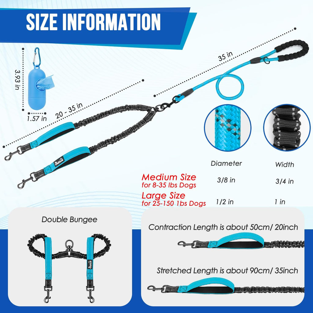 Reflective strips on Lukovee double dog lead shining brightly for nighttime safety.