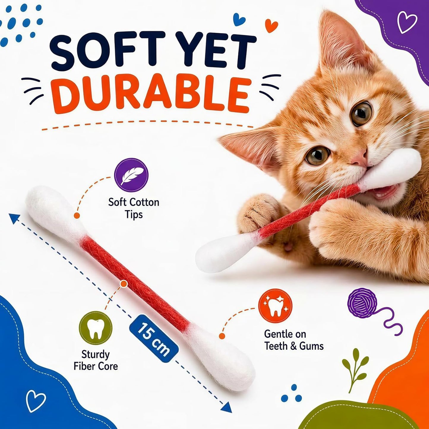 Cat playing with giant cotton swab catnip toy