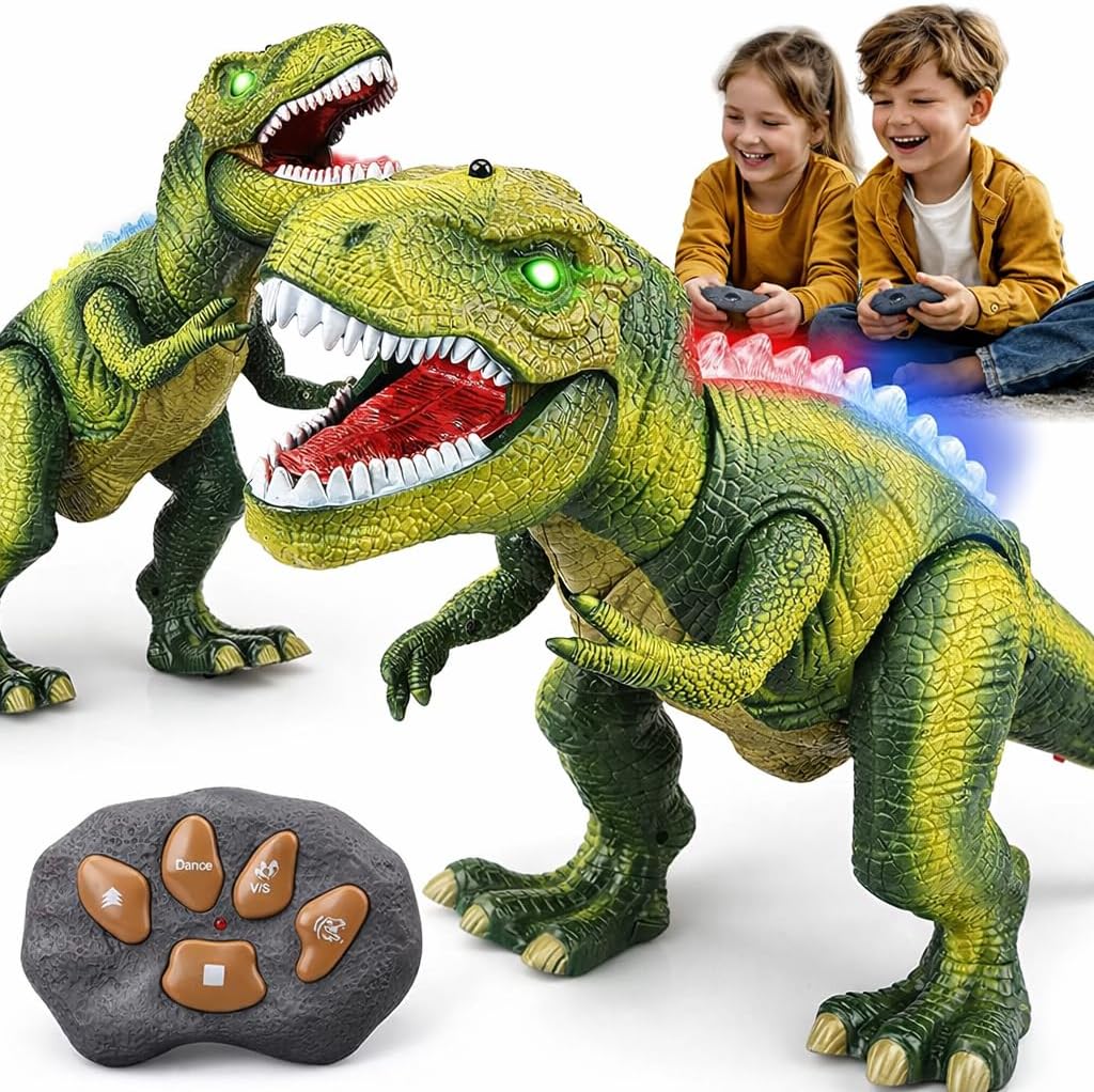 Steam Life Remote Control Dinosaur Toy front view with LED lights