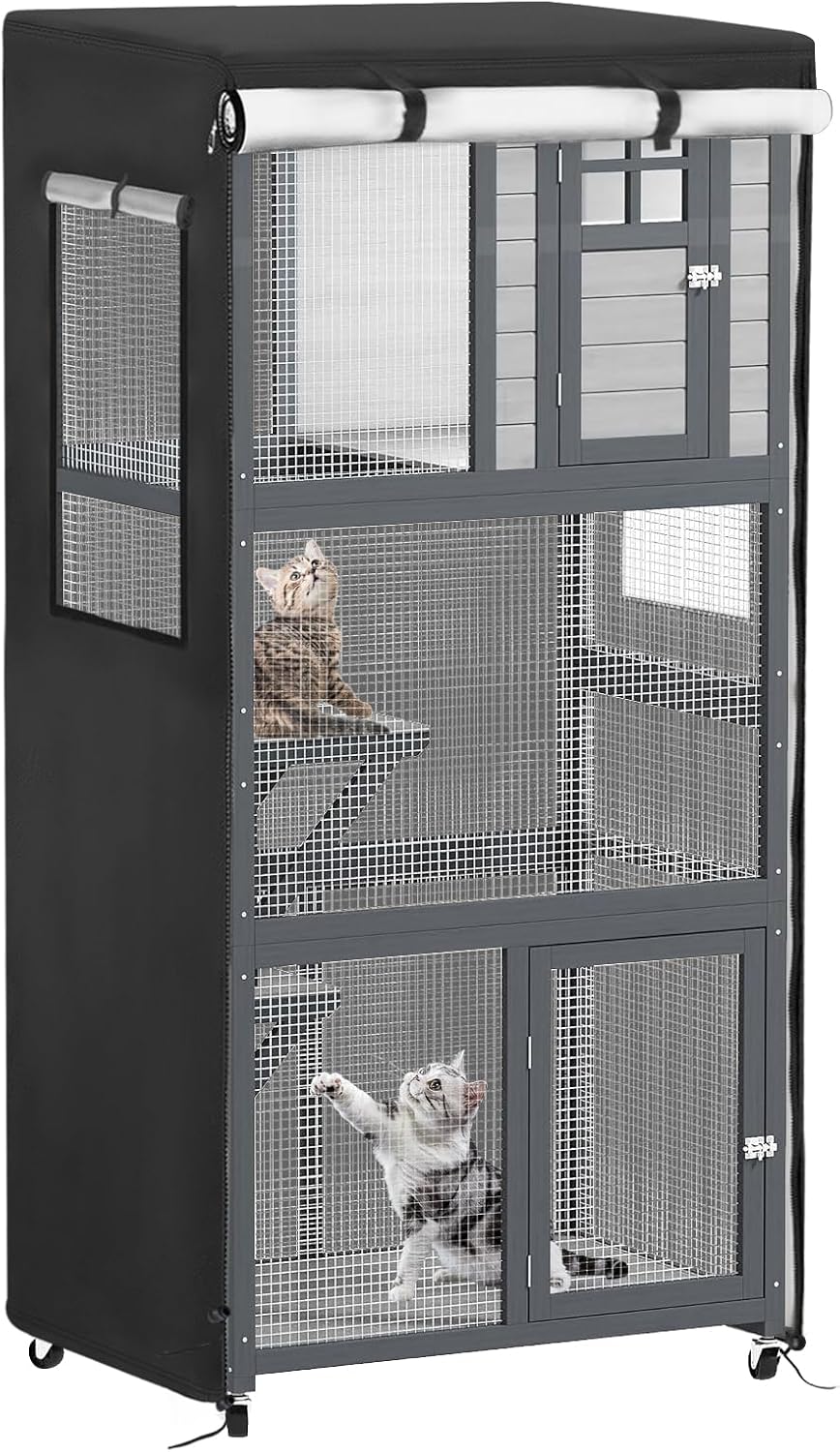 Catio Cover, 37" L x 23.5" W x 50" H Waterproof Cover for Outdoor Cat Enclosure, 420D Cat Cage Cover for Homey Pet Cats Cages, Black (Catio Not Included) - Image 12