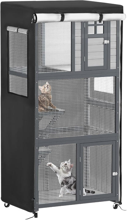 Catio Cover, 37" L x 23.5" W x 50" H Waterproof Cover for Outdoor Cat Enclosure, 420D Cat Cage Cover for Homey Pet Cats Cages, Black (Catio Not Included) - Image 12