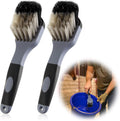 Ferrochef horse bucket brush front view showcasing grey handle and black non slip grip.