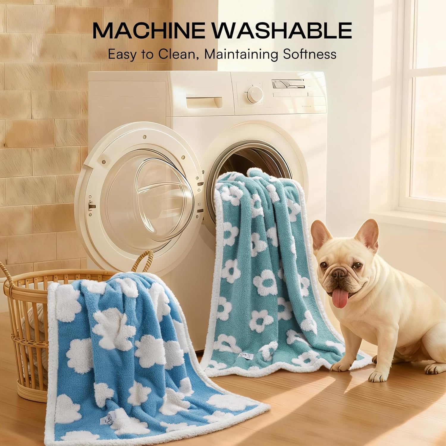 Luciphia imported double sided dog blanket folded stack presentation