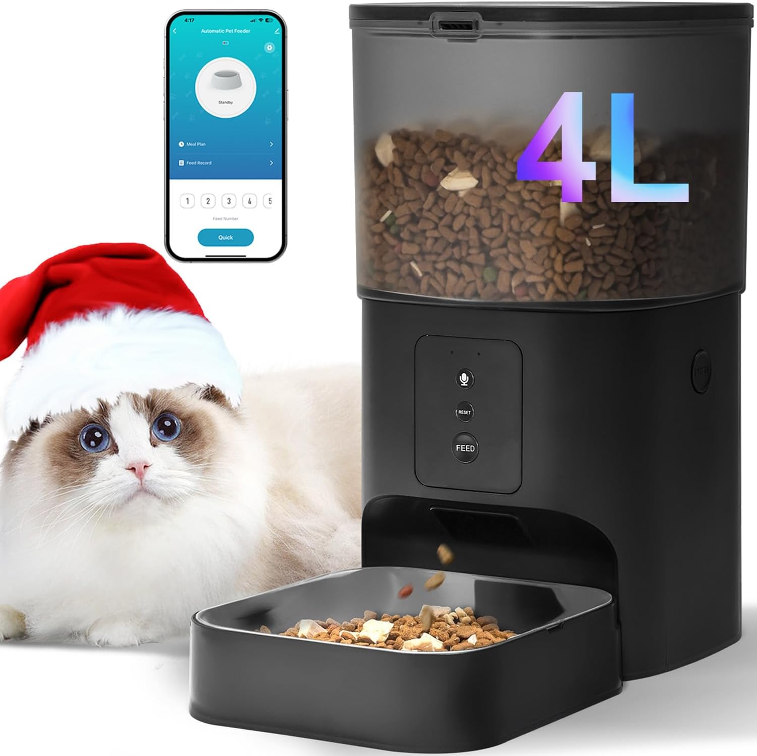 ANDOLL HOME 2.4G/5G Automatic Cat Feeder, 4L WiFi Food Dispenser with 10s Voice Recorder, Pet Feeder up to 10 Meals per Day, Timed Cat Feeder with Dry Food Sealed Ring (Matte White, 4.0 L) - Image 12
