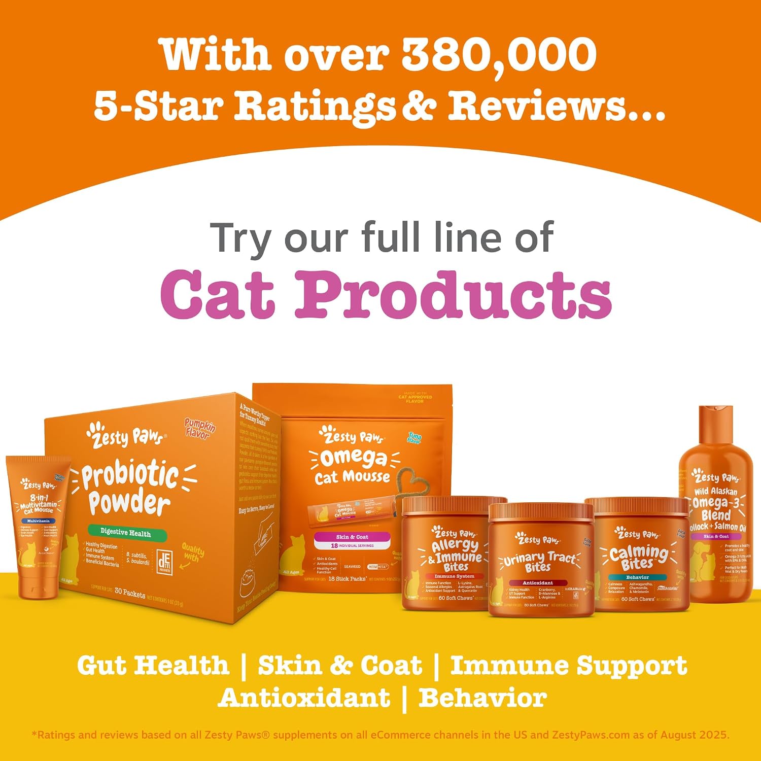 Natural feline supplement for diarrhea and gas relief with 800 million CFU probiotics.