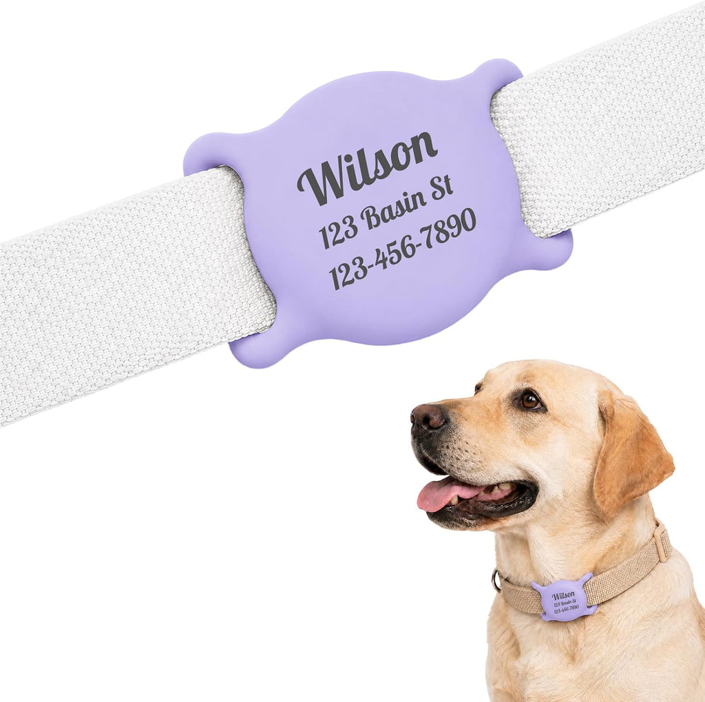 Personalized Designed for AirTag Dog Collar Holder - UV Laser Engraved Pet Name & Phone Number, Soft Silicone Slide-On, Quiet & Washable, 3 Sizes for Dogs & Cats (Light Pink, M 3/4" (2.7 * 1.5")) - Image 12