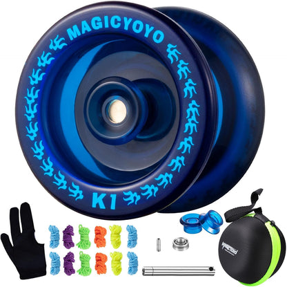 MAGICYOYO K1 Professional Responsive Yoyo for Kids 8-12, Hubstacks Yo-yo for Kids, Dual Purpose Yoyo with Unresponsive Bearing, Storage Bag + 12 Strings +Yo-Yo Glove +2 Yo yo Hubstacks (Dark Blue) - Image 1
