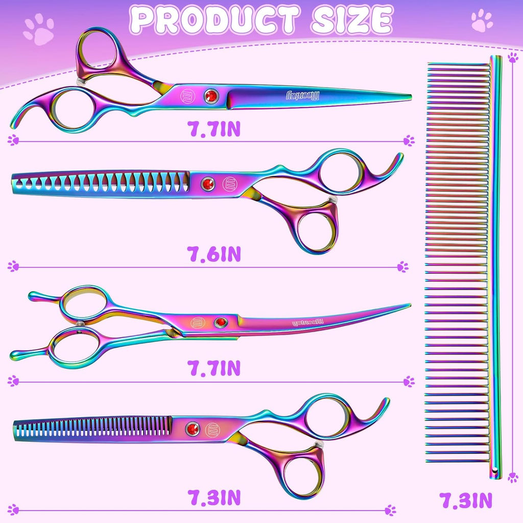Moontay straight pet grooming scissors showing the ergonomic handle and finger rest.