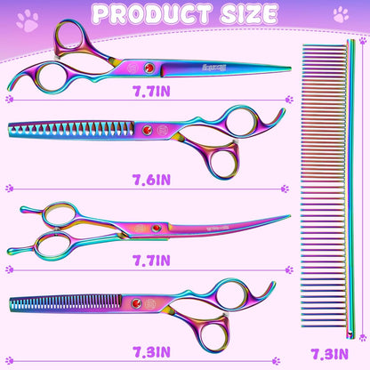 Moontay straight pet grooming scissors showing the ergonomic handle and finger rest.