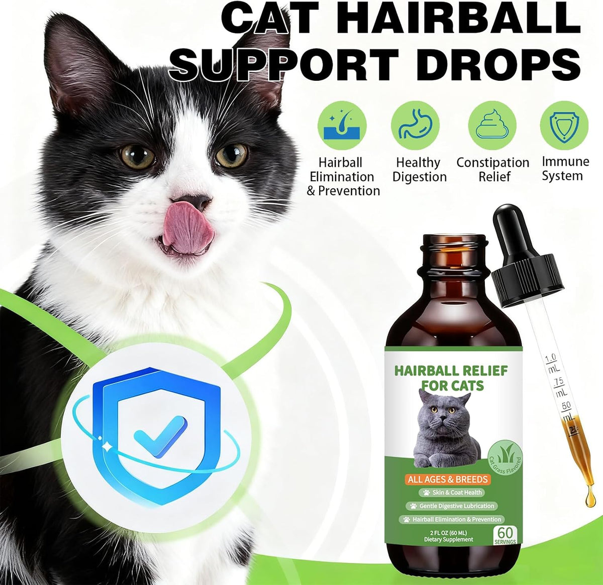 Derggzey cat hairball remedy dropper showing liquid texture