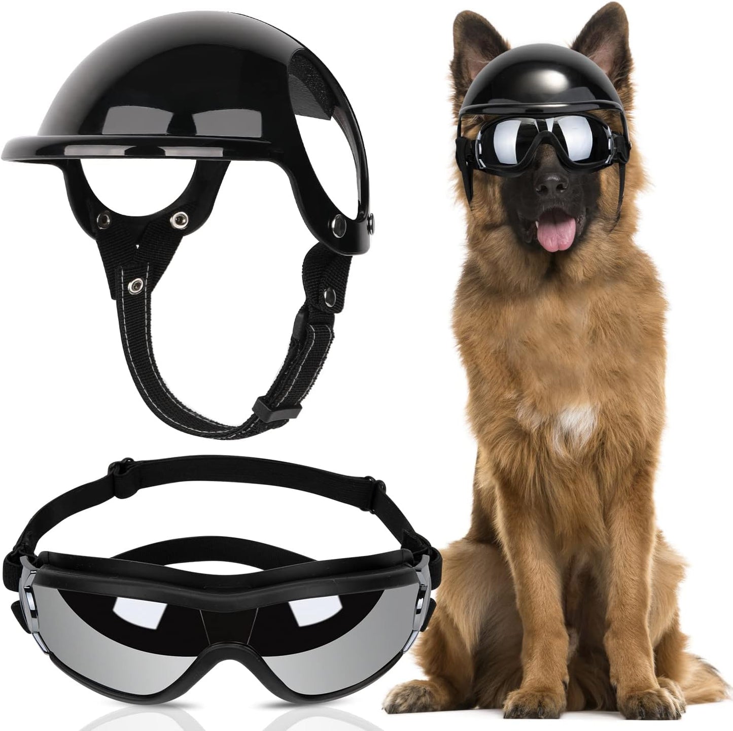 SlowTon Dog Helmet and Goggles - UV Protection Doggy Sunglasses Dog Glasses Pet Motorcycle Helmet Hat with Ear Holes Adjustable Belt Safety Hat for Small Medium Large Dogs Puppy Riding (Black, S) - Image 10