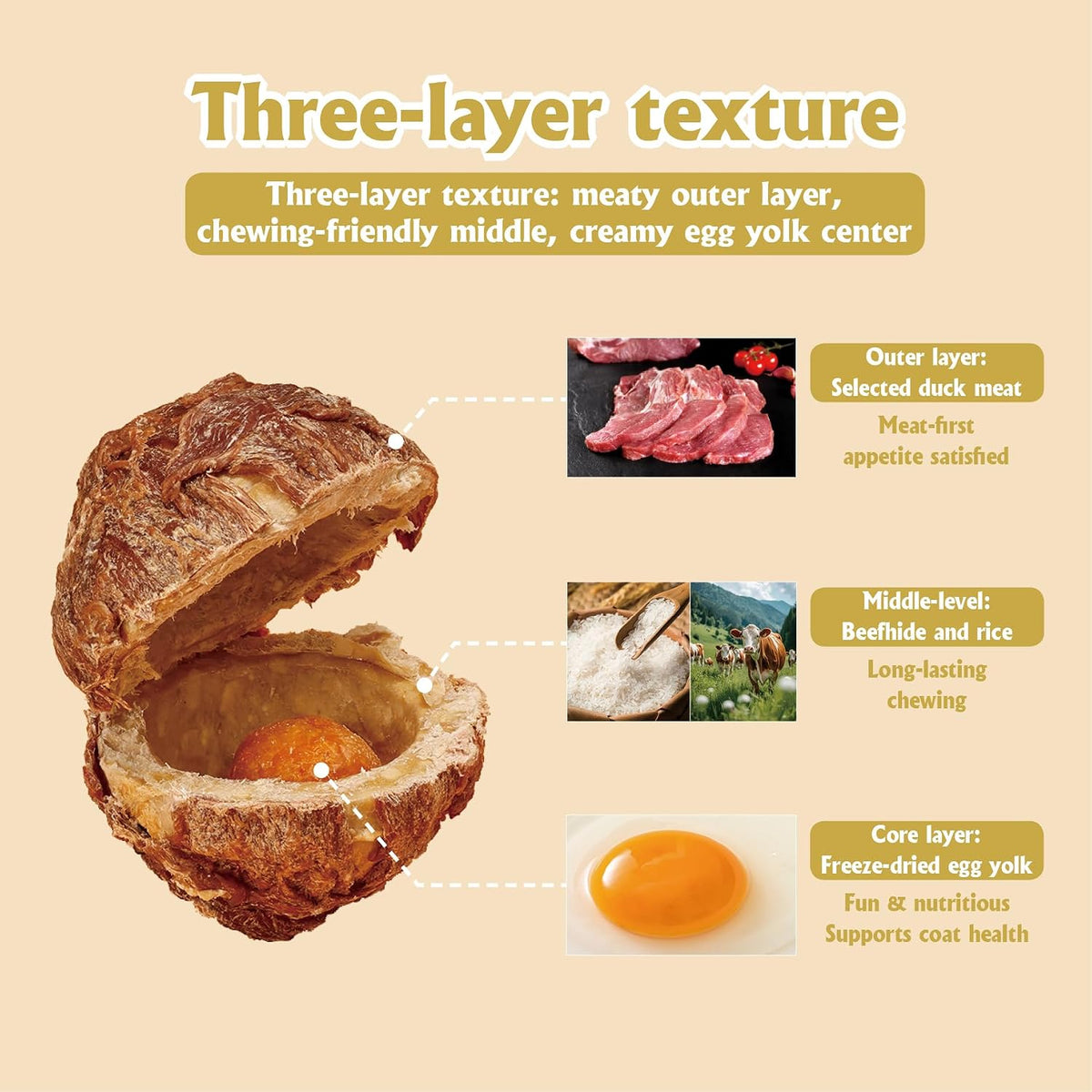 Olsdeeool spherical dental chew balls with egg yolk center for large dogs