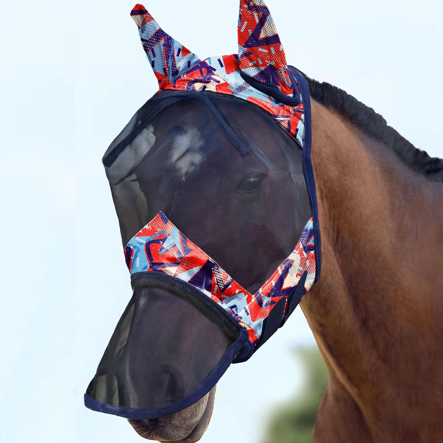 Harrison Howard LumiVista Horse Fly Mask Long Nose with Ears UV Protection for Horse Leopard Print M Cob - Image 14