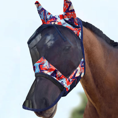 Harrison Howard LumiVista Horse Fly Mask Long Nose with Ears UV Protection for Horse Leopard Print M Cob - Image 14