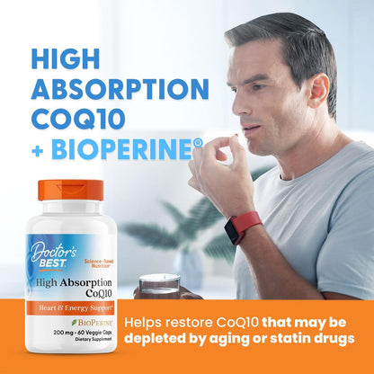 Side view of Doctor's Best High Absorption CoQ10 showing usage instructions and dosage details