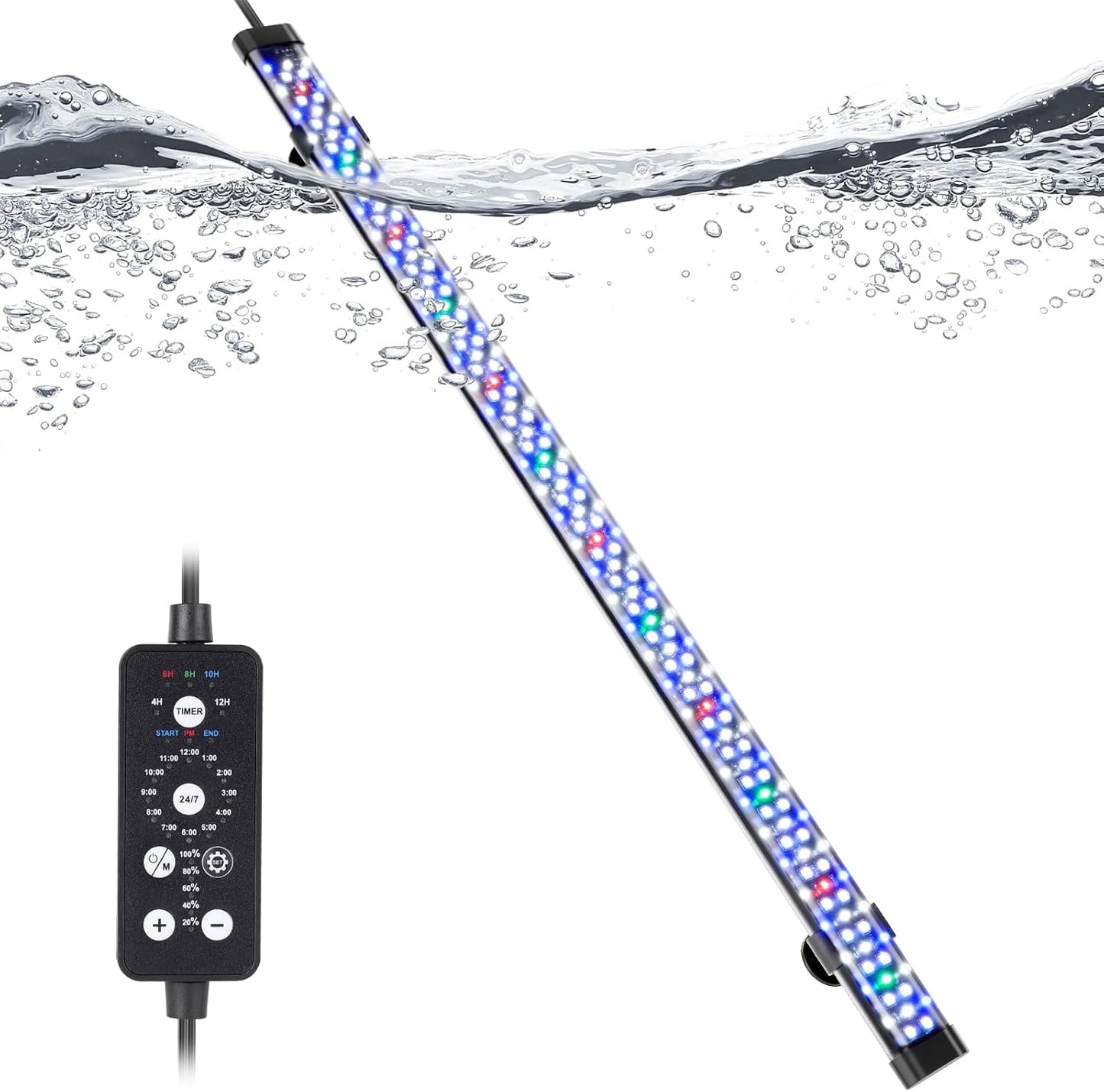 hygger Submersible LED Aquarium Light, 8W 7 in 24/7 Mode Fish Tank Light with 5 Rows Beads, with Timer 9 Colors and Adjustable Brightness, Full Spectrum IP68 Waterproof Light for Fish Tank 8-17 inch - Image 10