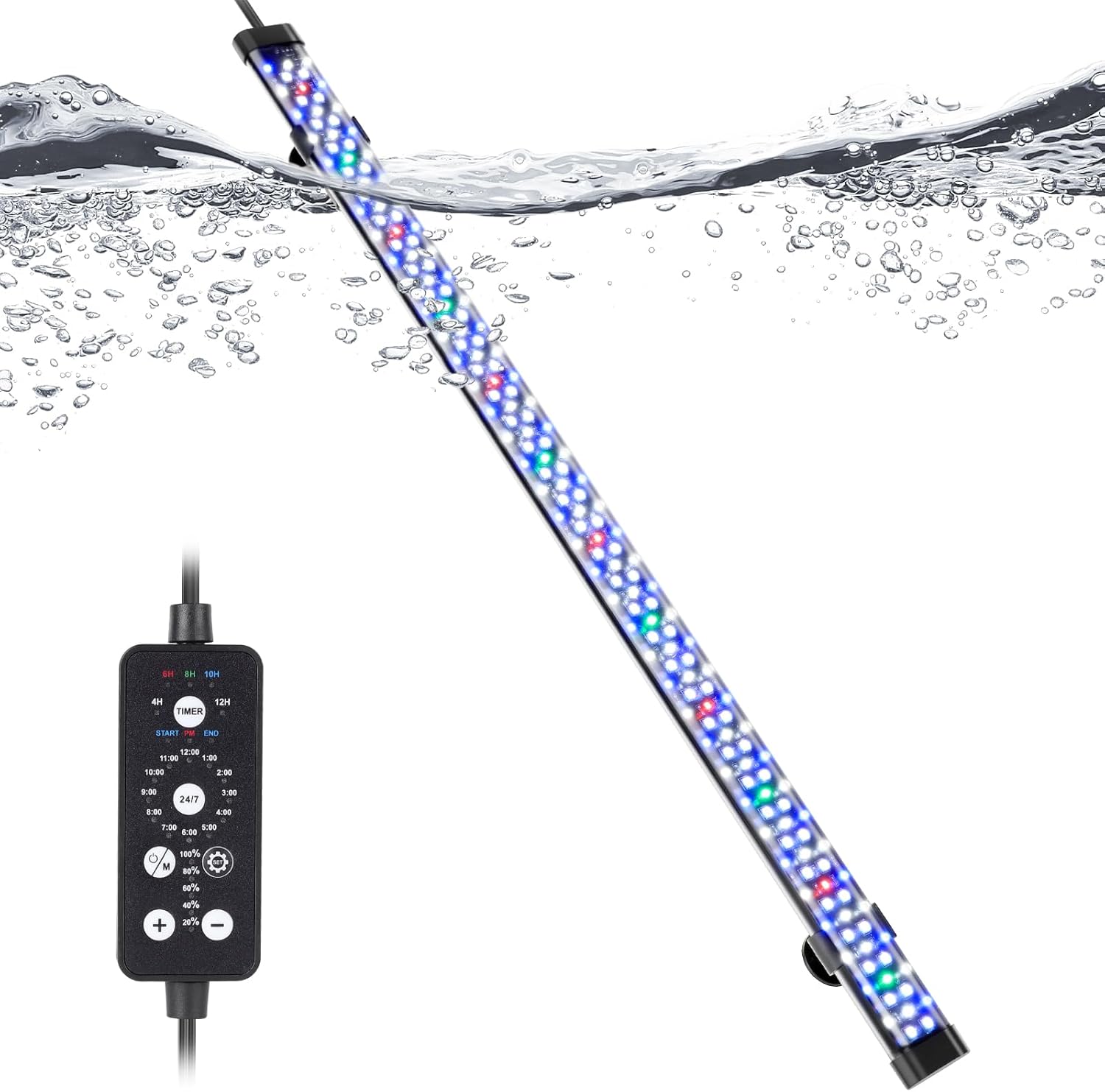 hygger Submersible LED Aquarium Light, 8W 7 in 24/7 Mode Fish Tank Light with 5 Rows Beads, with Timer 9 Colors and Adjustable Brightness, Full Spectrum IP68 Waterproof Light for Fish Tank 8-17 inch - Image 10