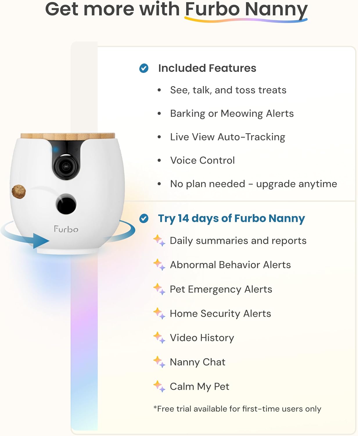 Smartphone app interface showing Furbo Mini 360 live view