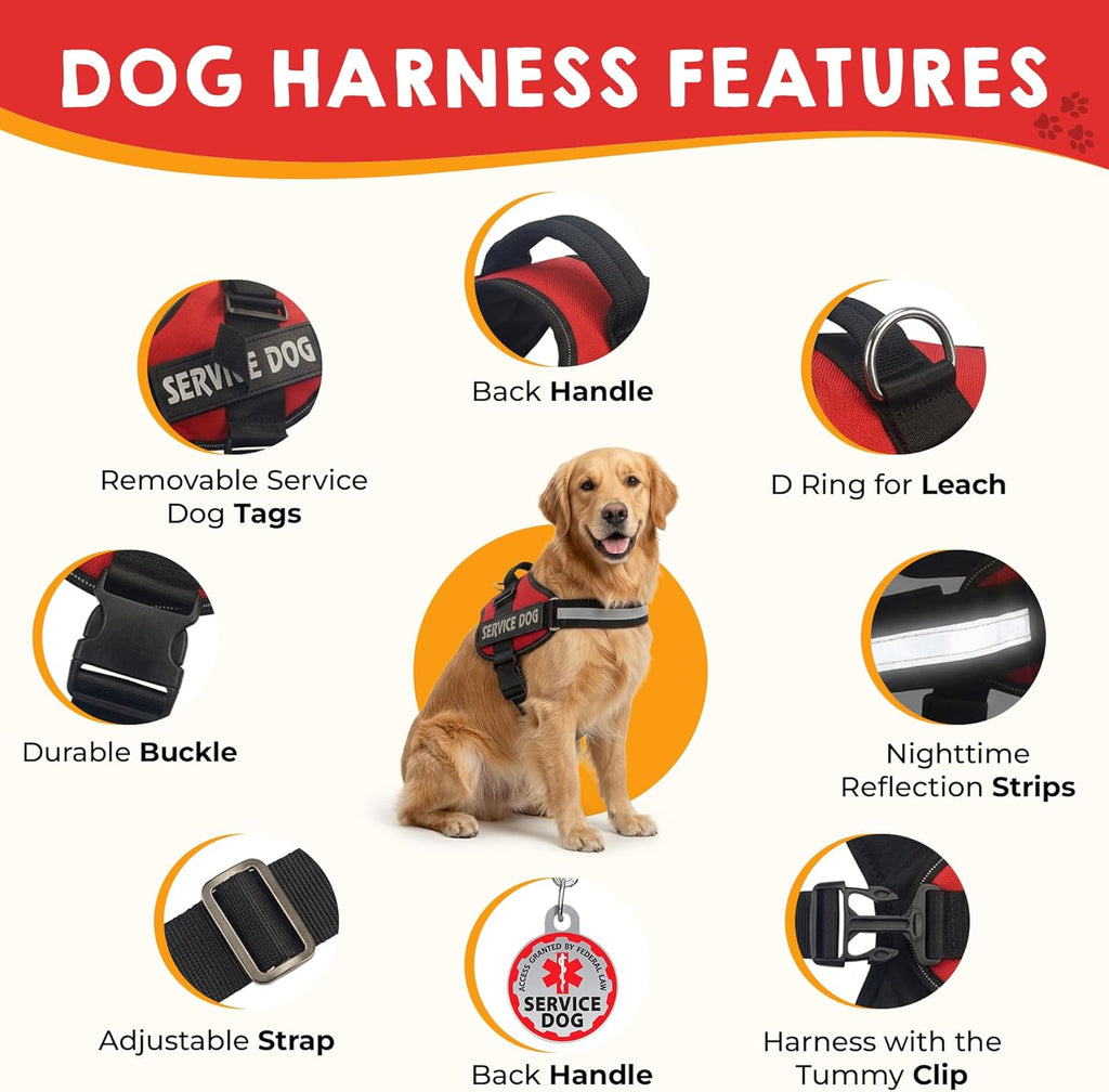 Pelto red and black service dog harness showing the top control handle and D ring.