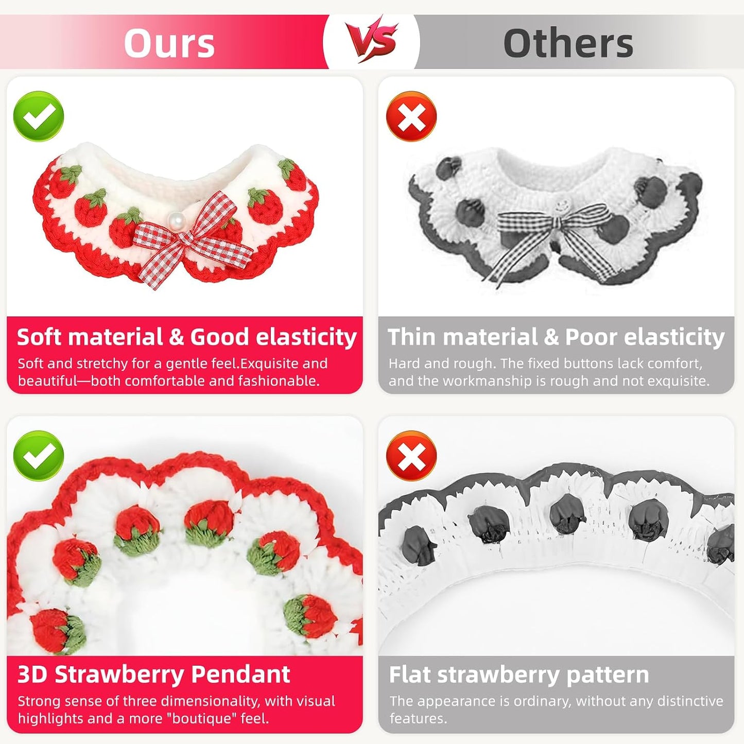 Full product packaging of the aoeeki strawberry pattern kitten collar with a white background display.