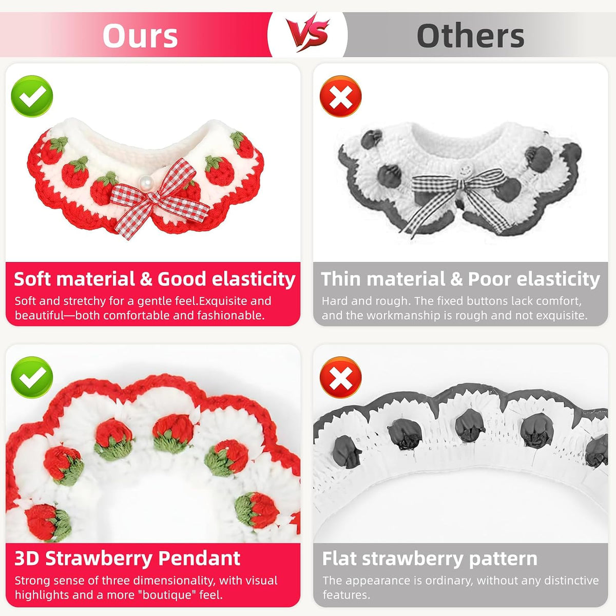 Full product packaging of the aoeeki strawberry pattern kitten collar with a white background display.