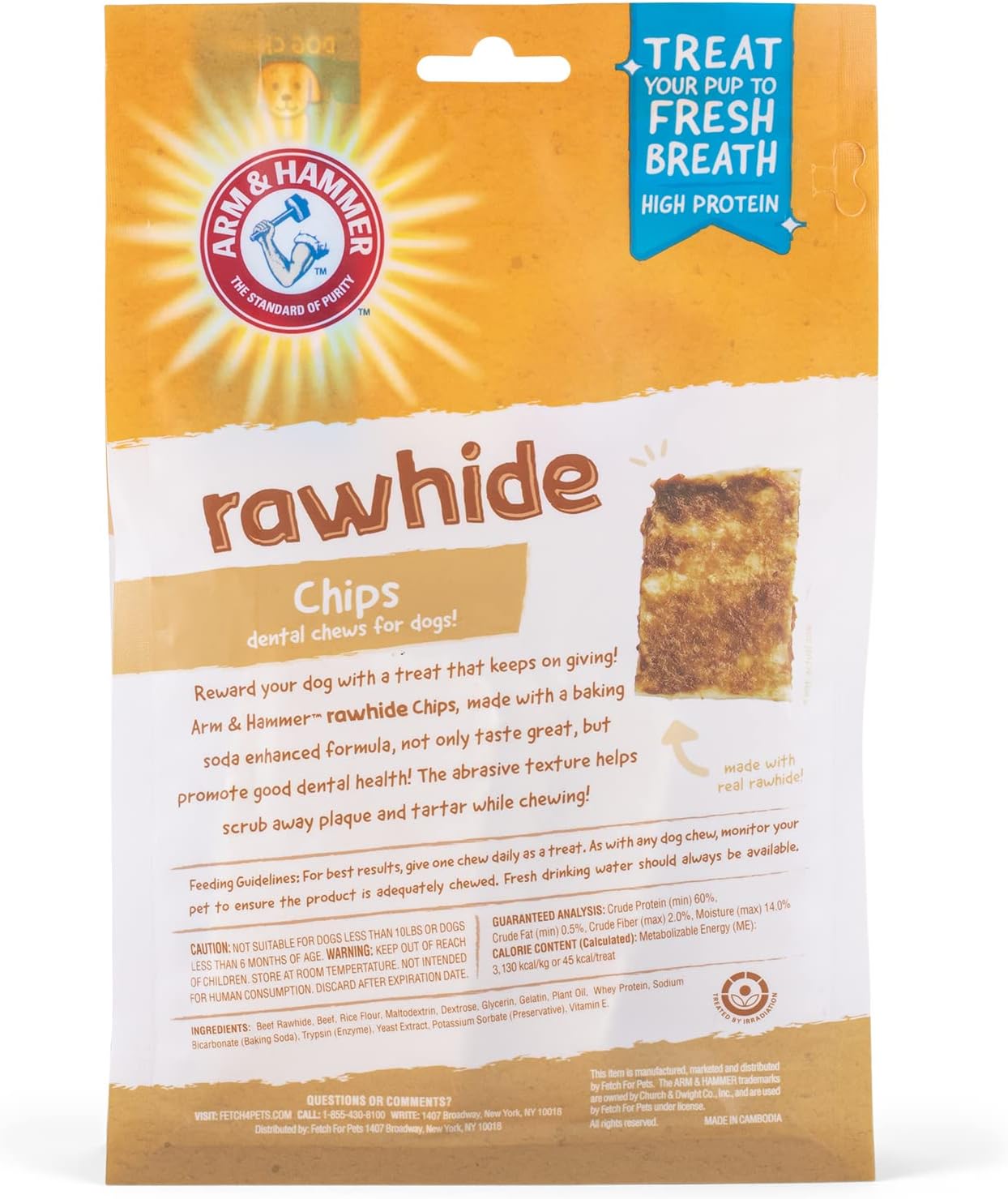 Real dog rawhide chips with baking soda for fresh dog breath