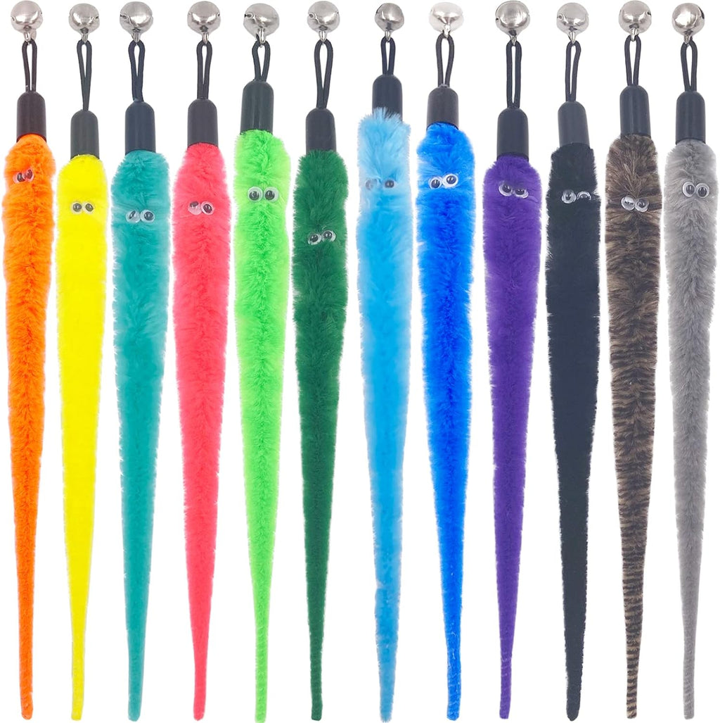 Bulk pack of fifteen interactive fuzzy worm attachments for pet play