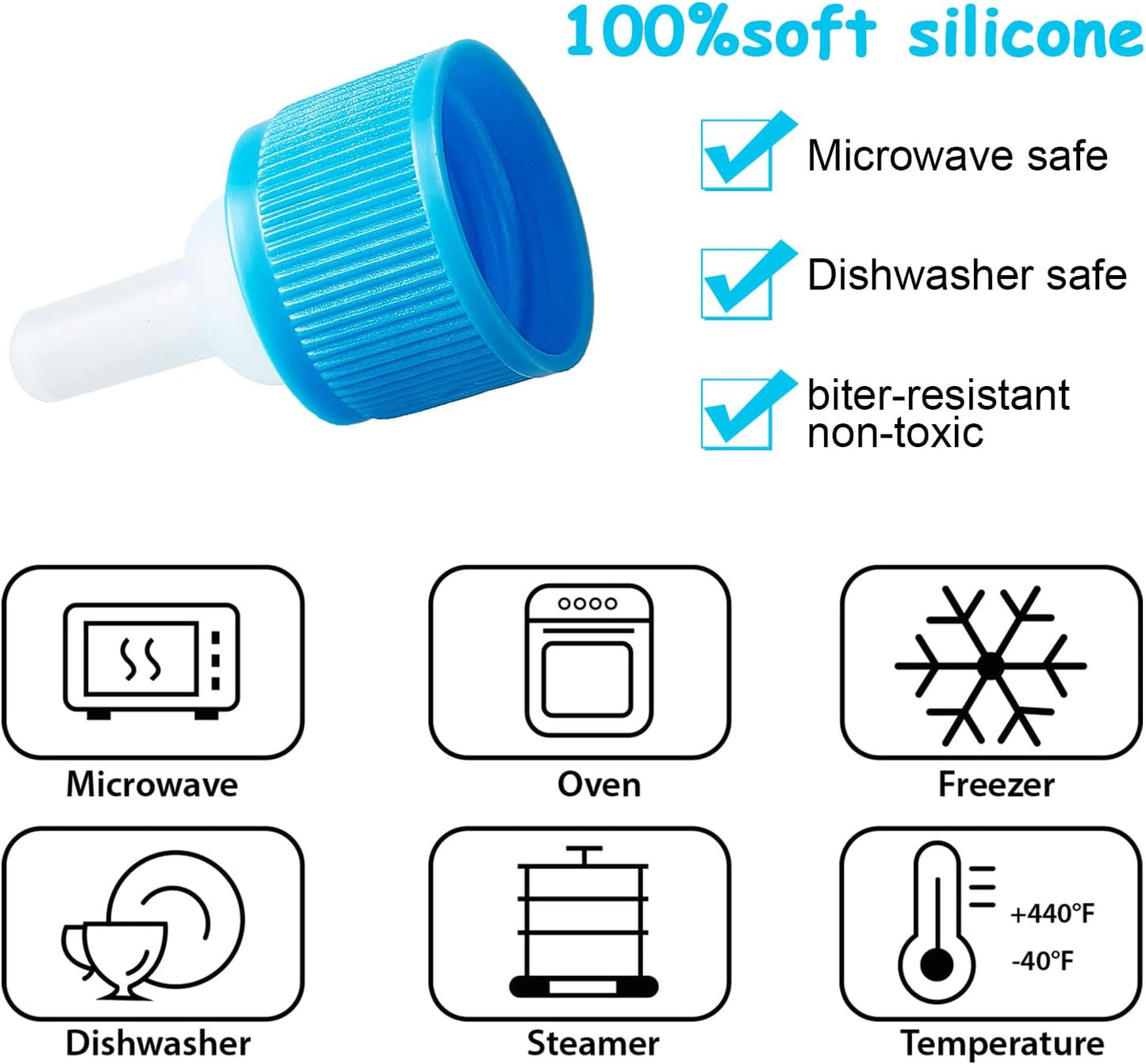 Assorted shapes of soft silicone replacement teats included in the Tondiamo newborn small animal grooming supplies.