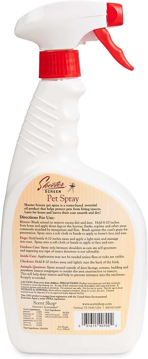 Skeeter Screen essential oil insect repellent spray for dogs cats and horses packaging details