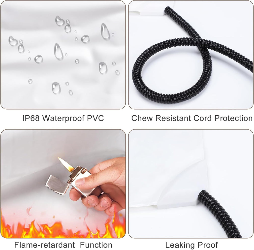 Removable machine-washable Sherpa plush cover unzipping from the waterproof interior heating core.