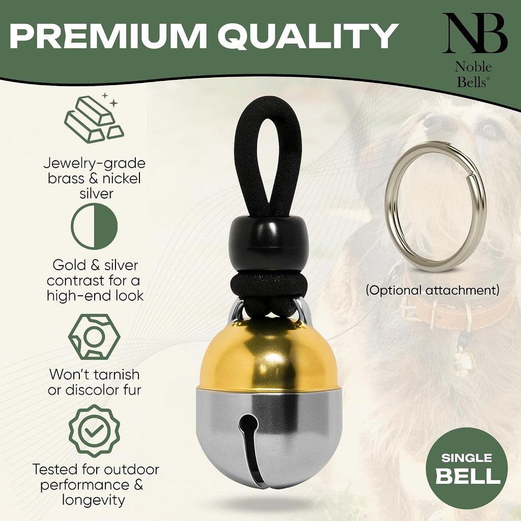 Noble Bells cat and dog collar bell highlighting the detailed hand-soldered clacker construction.