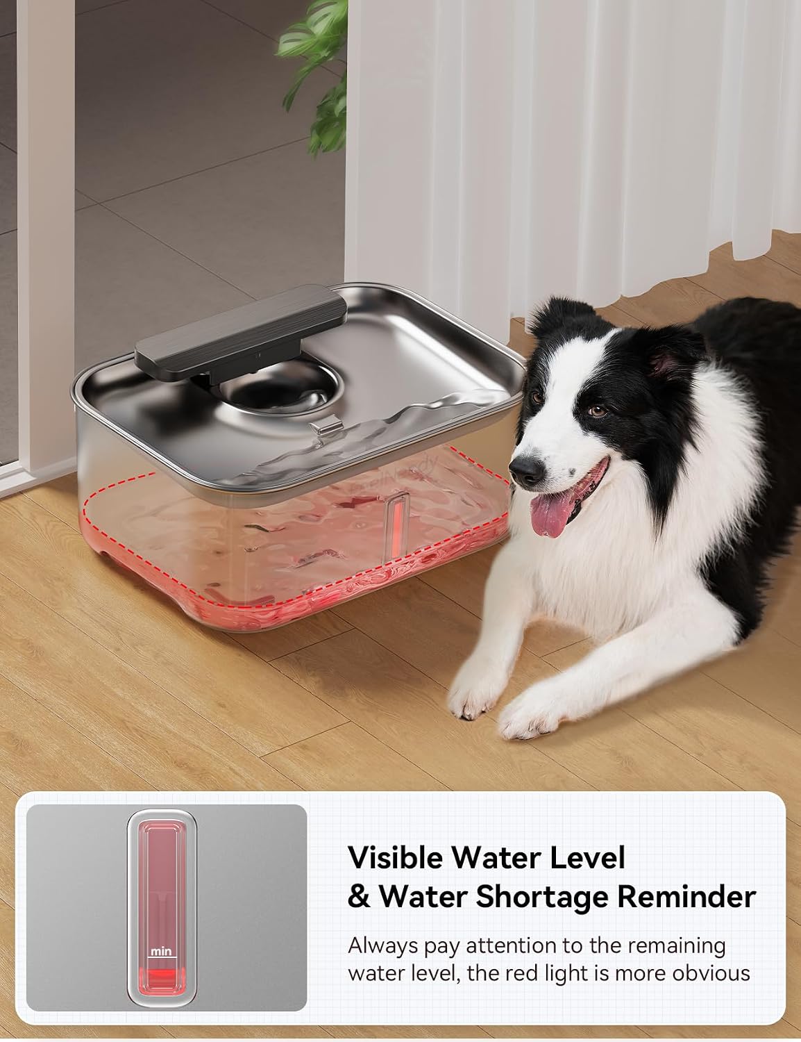 Feelneedy dog water bowl dispenser showing water level window