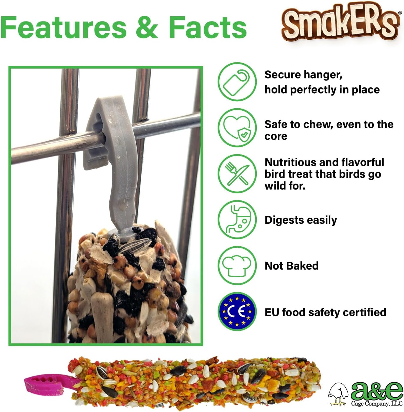 Close up of A&E Cage Company Smakers fruit flavor treat stick for birds