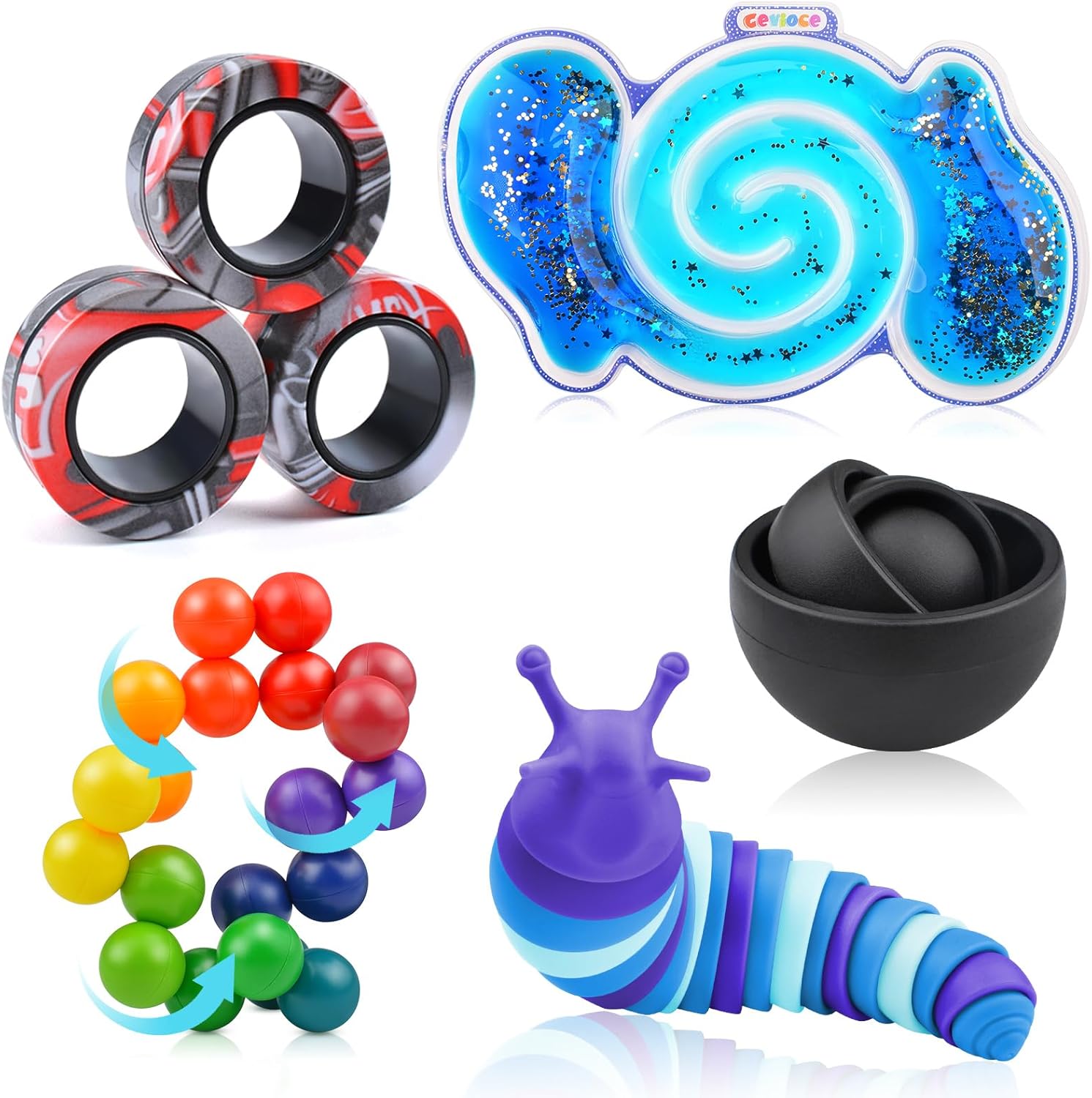 Cevioce 5 pieces fidget toy set featuring sensory slug and spinner.