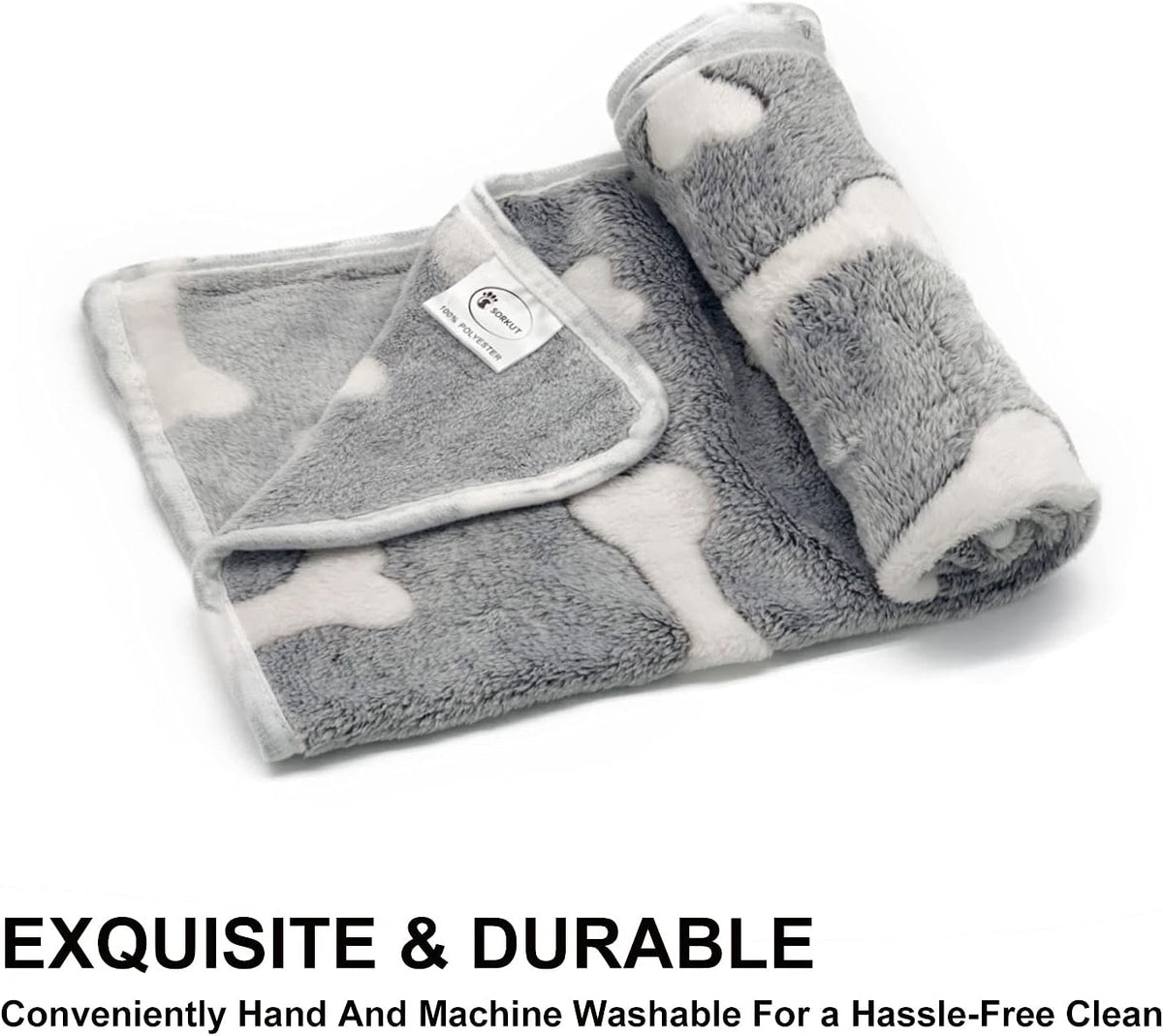 Sorkut soft grey pet blankets neatly folded showing the star and bone prints.