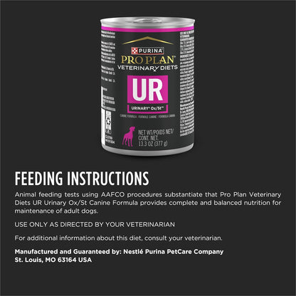 Pack of twelve Purina Pro Plan Veterinary Diets canine formula side layout.