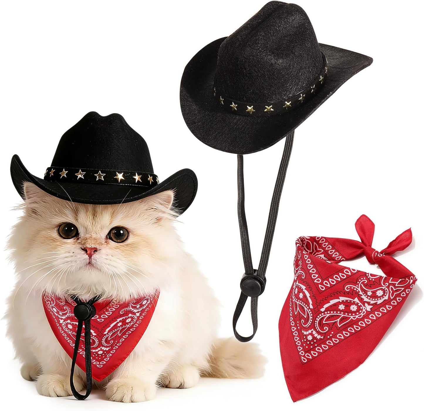 Pet Cowboy Costume, Dog Cowboy Hat with Bandana Scarf, Adjustable Cat Cowboy Hat for Party Cosplay Christmas, Halloween Cowboy Costumes for Small Pet Dogs Cats (Brown, Small) - Image 9