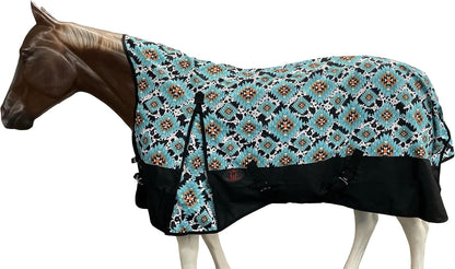 Tech Equestrian rain cover top view showing the neck collar area with hood attachment loops