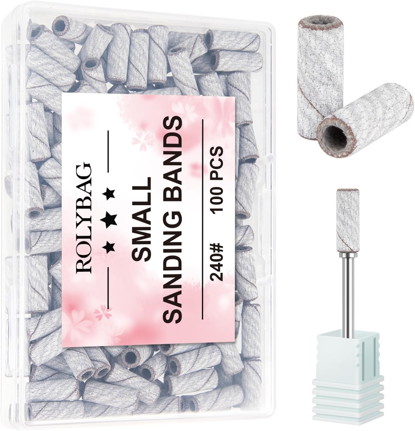 Rolybag 100pcs small sanding bands set with 3.1mm mandrel bit front view