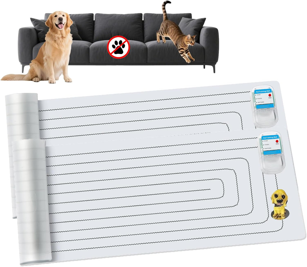 PAPARELA Scat Shock Mat for Dogs and Cats Indoor, Pet Shock Mats for Training Pets, Electric Repellent Mat Keeps Dogs and Cats Off Counter, Couch and Sofa, 3 Training Modes (60"x 12" Two Pieces) - Image 12