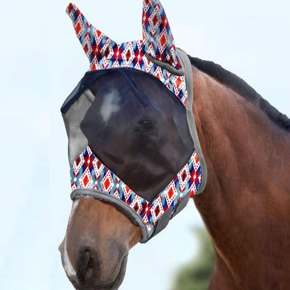 Detailed view of horse fly mask ear coverage design